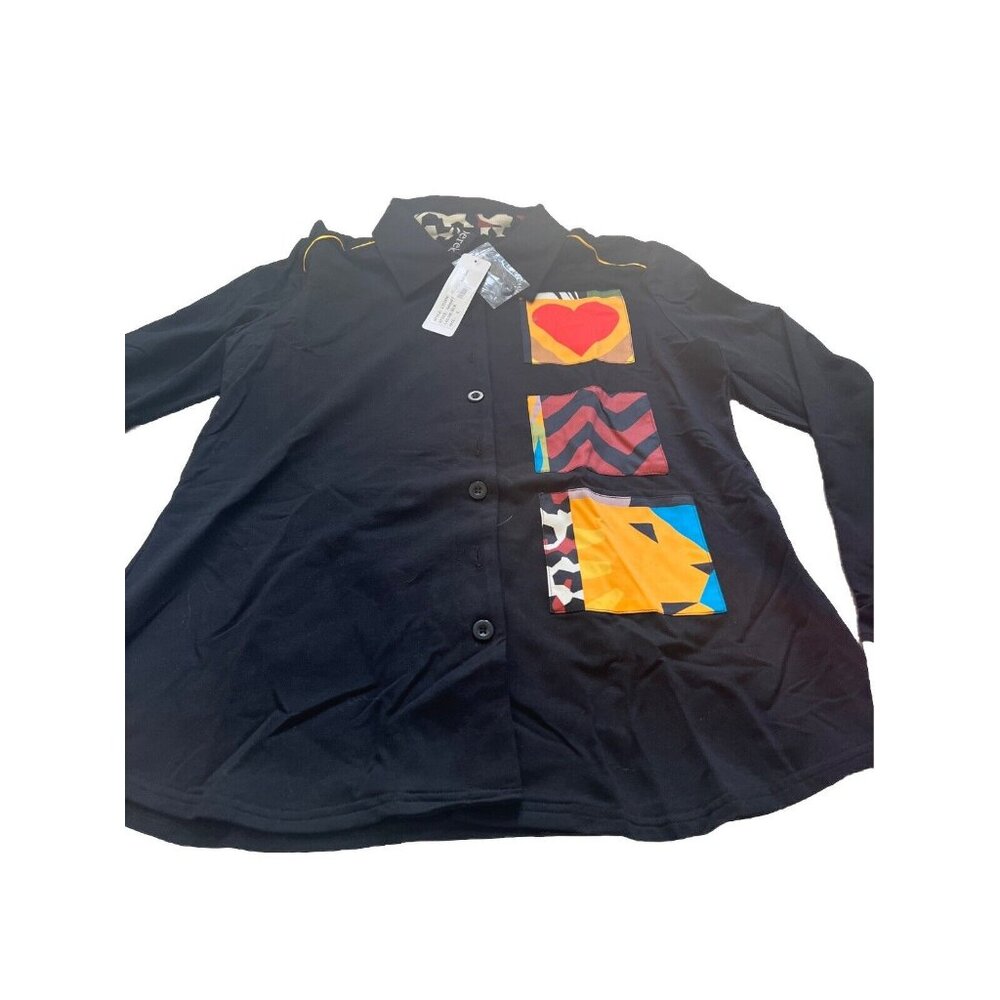 Berek Animal Collage Patched Women Button Shirt Retail Price $155 Black - Picture 2 of 8